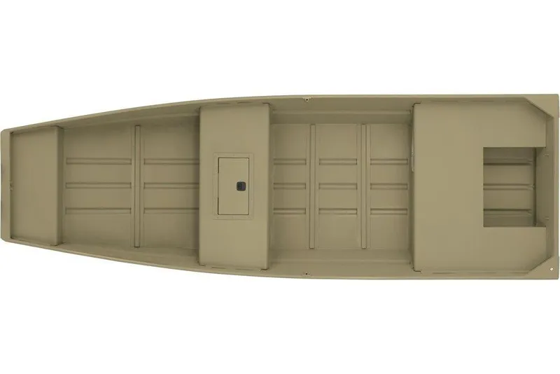 Slide: The Image of 2026 Tracker Grizzly 15 Jon boat, top view, olive green, spacious interior design. - 3