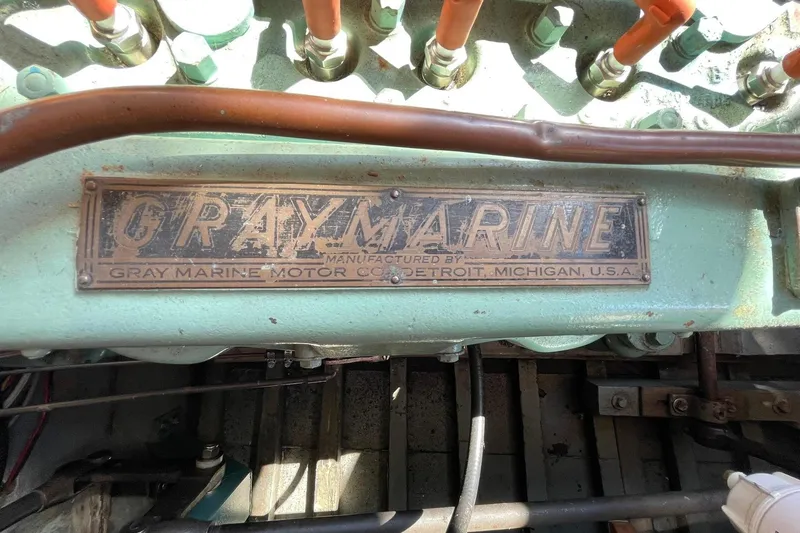 Slide: The Image of 1939 Richardson 26 Little Giant engine with Gray Marine Motor Co. label, vintage machinery. - 40