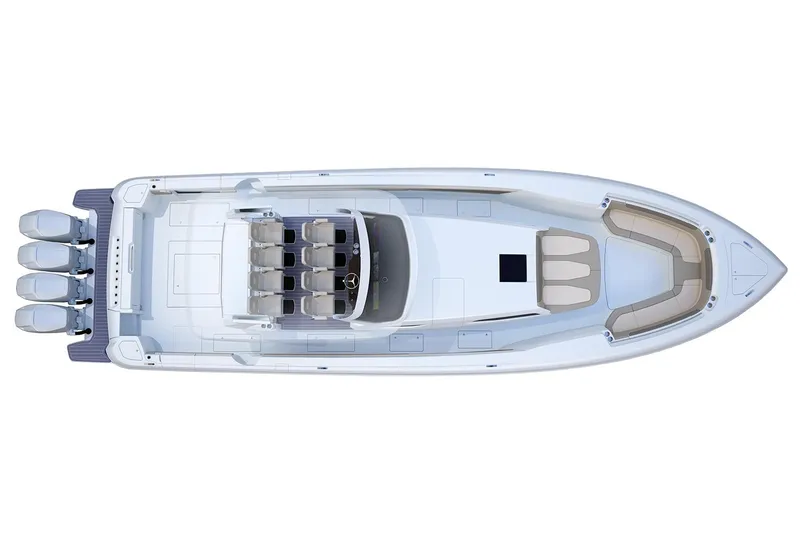 Slide: The Image of Manufacturer Provided Image: Top view of 2025 Intrepid 51 Panacea luxury boat with quad outboard engines. - 30