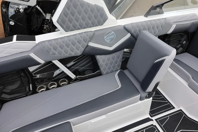 Slide: The Image of 2026 Tigé 22RZX boat interior with stylish gray upholstery and modern design elements. - 27