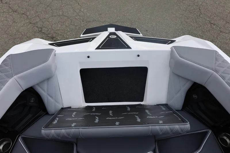 Slide: The Image of 2026 Tigé 22RZX boat interior with gray seating and sleek design. - 50