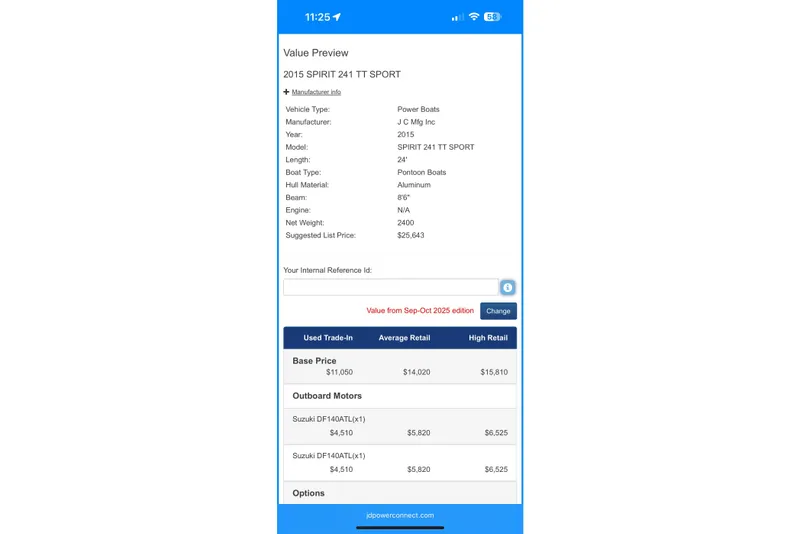 Slide: The Image of 2015 JC 241 Spirit TT Sport boat value preview with pricing details and specifications. - 14