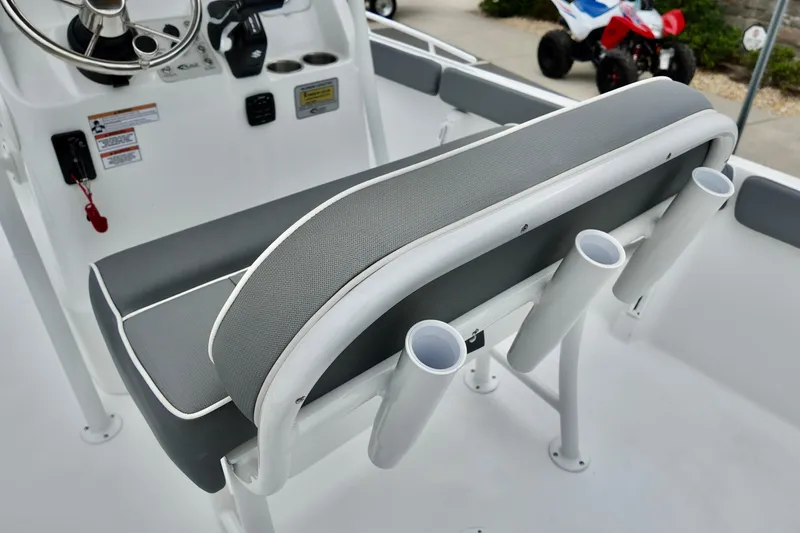 Slide: The Image of Boat interior with gray seating and rod holders, ALK2 23 CRX 2026 model. - 10