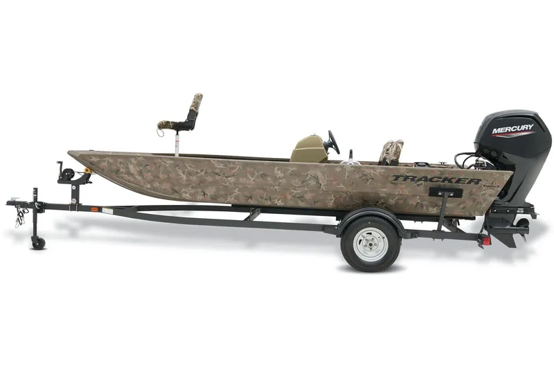 Slide: The Image of 2026 Tracker Grizzly 1754 SC boat with Mercury engine at Outdoor World store. - 2