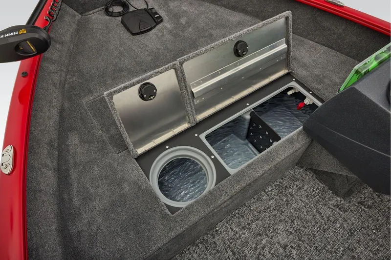 Slide: The Image of 2026 Tracker Pro Guide V-16 SC storage compartments with open lids. - 15