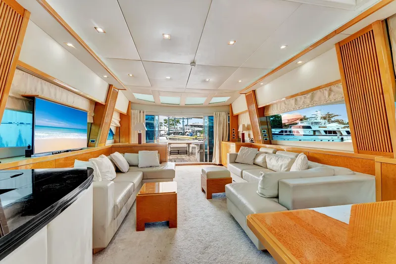 Slide: The Image of Luxurious interior of 2007 Sunseeker Predator 108 yacht with modern furnishings and large windows. - 10