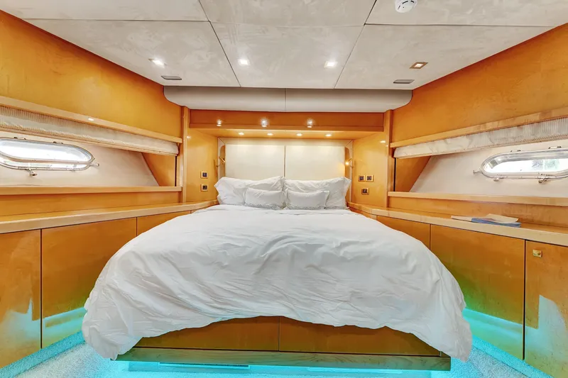 Slide: The Image of Luxurious bedroom interior of 2007 Sunseeker Predator 108 yacht with elegant wood finish. - 17