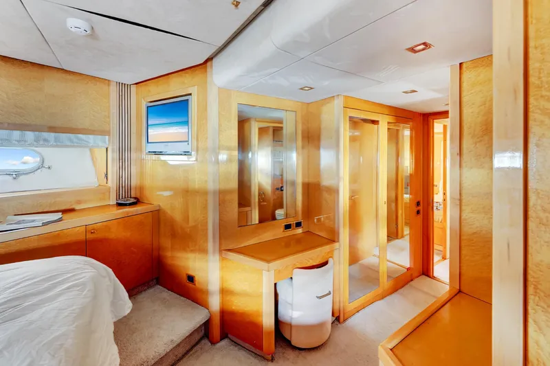 Slide: The Image of Luxurious interior of 2007 Sunseeker Predator 108 yacht with elegant wood finishes and modern amenities. - 26