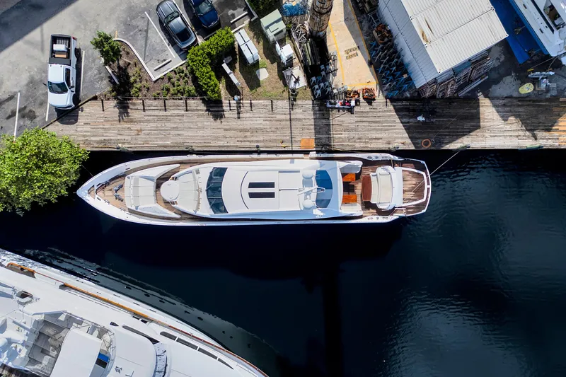 Slide: The Image of Aerial view of 2007 Sunseeker Predator 108 yacht docked at a marina. - 3