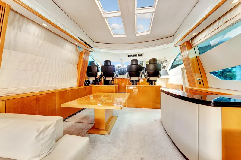 Slide: The Image of Luxurious interior of 2007 Sunseeker Predator 108 yacht with modern seating and skylights. - 8
