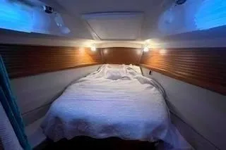 Slide: The Image of Forward Owner's Stateroom with comfortable bed and ambient lighting. - 33