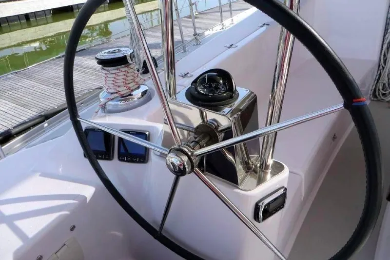 Slide: The Image of Steering wheel and compass on a 2016 Catalina 445 sailboat. - 8