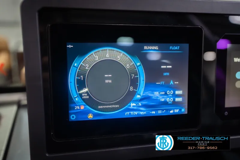 Slide: The Image of Digital dashboard of 2026 Bennington 22 ML boat, displaying RPM and fuel data. - 40