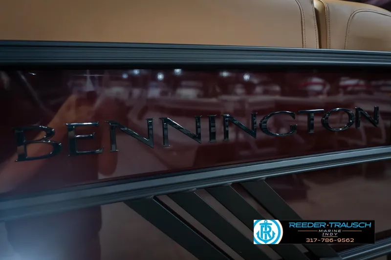Slide: The Image of 2026 Bennington 22 ML boat logo with Reeder-Trausch Marine contact details. - 54