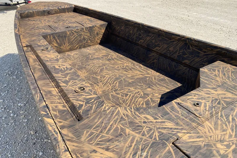 Slide: The Image of 2026 G3 16DK boat with camouflage pattern, featuring spacious interior and durable design. - 5