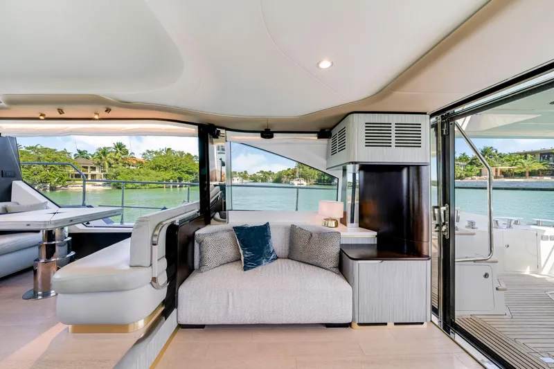 Slide: The Image of Luxurious interior of 2020 Azimut 60 Fly yacht with scenic water view. - 19