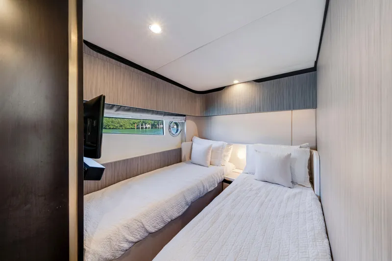 Slide: The Image of Luxurious twin cabin interior of 2020 Azimut 60 Fly yacht with modern design. - 28