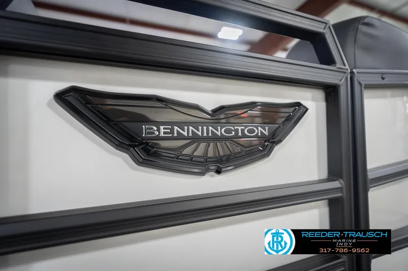 Slide: The Image of 2026 Bennington 24 MSL boat logo with Reeder-Trausch Marine contact details. - 54