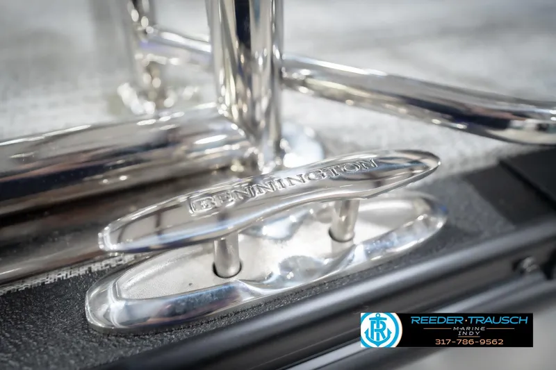 Slide: The Image of Close-up of 2026 Bennington 24 MSL boat cleat with Reeder-Trausch Marine logo. - 60