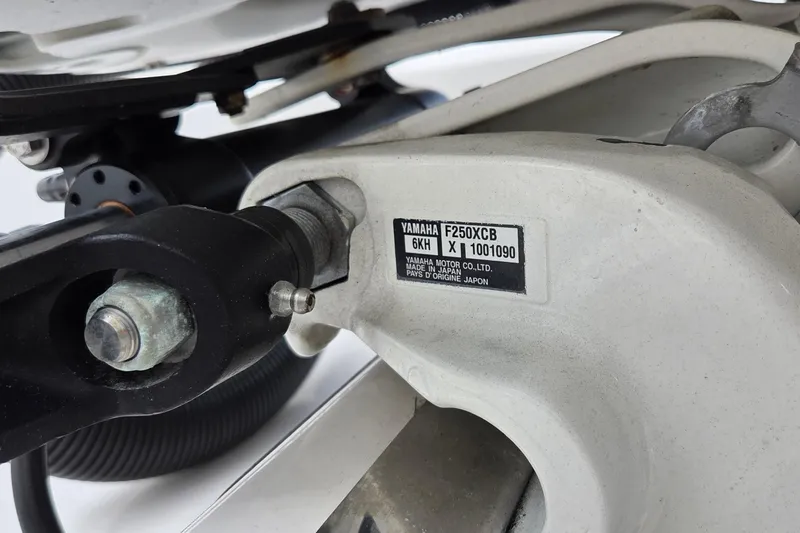 Slide: The Image of Close-up of Yamaha F250XCB engine part on 2022 Robalo R272 Center Console boat. - 20