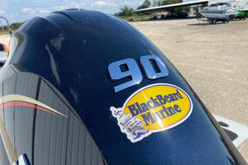 Slide: The Image of Outboard motor with "90" and "BlackBeard Marine" sticker on G3 Sportsman 1710PFX, 2026 model. - 4