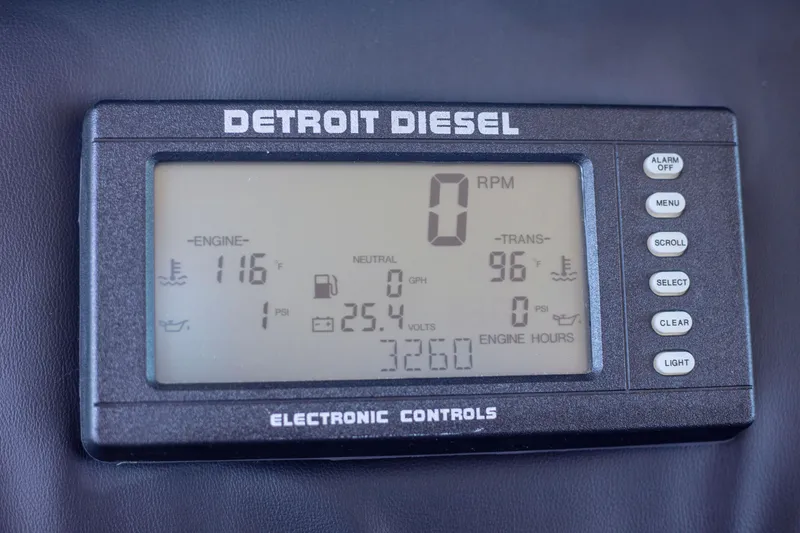 Slide: The Image of Detroit Diesel electronic control display on 2002 Viking 65 Enclosed Bridge yacht. - 47