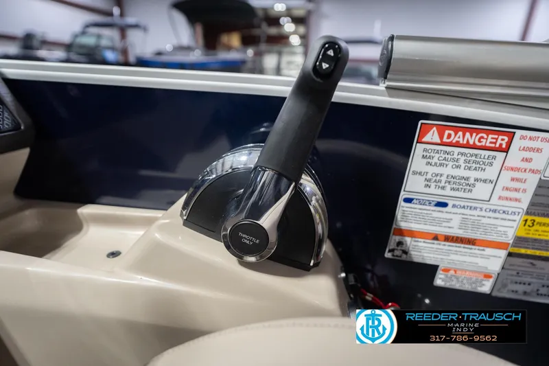 Slide: The Image of Throttle control of 2026 Bennington 26 MSL boat with safety warnings visible. - 46