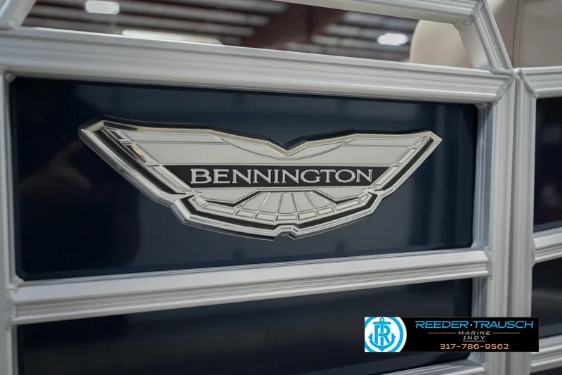 Slide: The Image of 2026 Bennington 26 MSL logo on boat with Reeder-Trausch Marine contact details. - 55