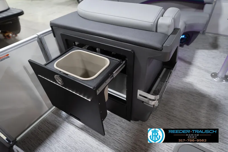 Slide: The Image of 2026 Bennington 22 MFB boat interior with built-in storage compartment. - 29