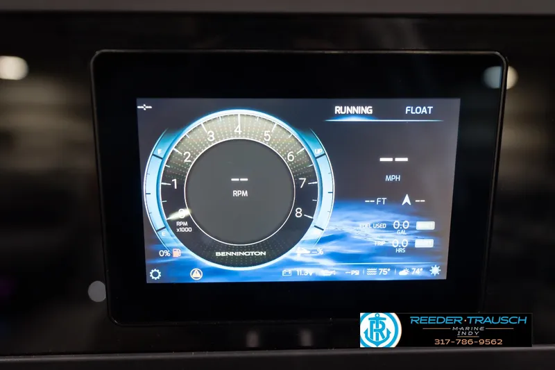 Slide: The Image of Digital dashboard of 2026 Bennington 22 MFB boat displaying RPM and speed metrics. - 40