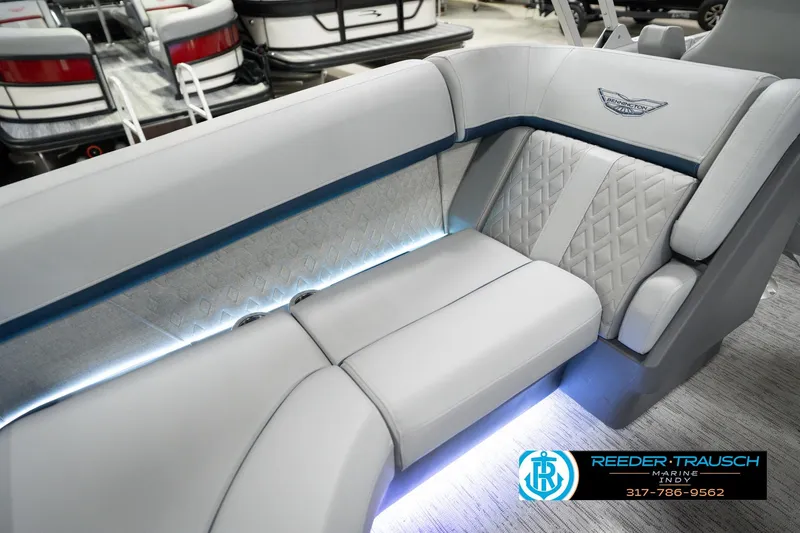 Slide: The Image of Luxurious seating in 2026 Bennington 22 MFB boat with elegant upholstery and ambient lighting. - 45