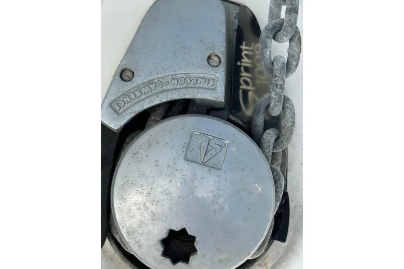 Slide: The Image of Close-up of a Simpson-Lawrence windlass on a 1999 Hunter Passage 420 sailboat. - 6