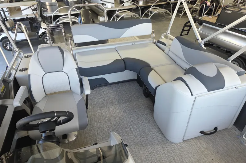 Slide: The Image of 2026 Avalon LSZ 2185 Cruise Rear Bench interior with plush seating and modern design. - 8