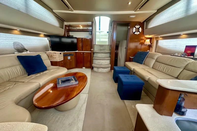 Slide: The Image of Luxurious interior of 2005 Meridian 459 Motoryacht with plush seating and elegant decor. - 24
