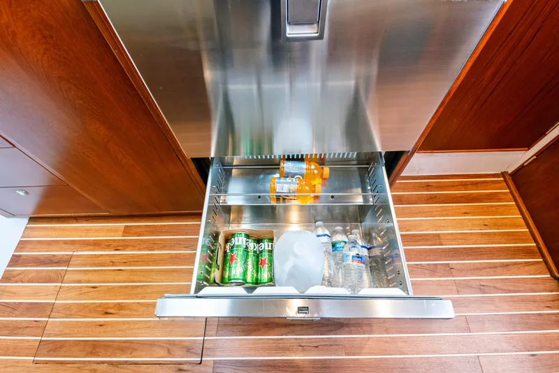 Slide: The Image of Stainless steel drawer fridge with drinks on a wooden yacht floor, 2014 Release Walkaround. - 43