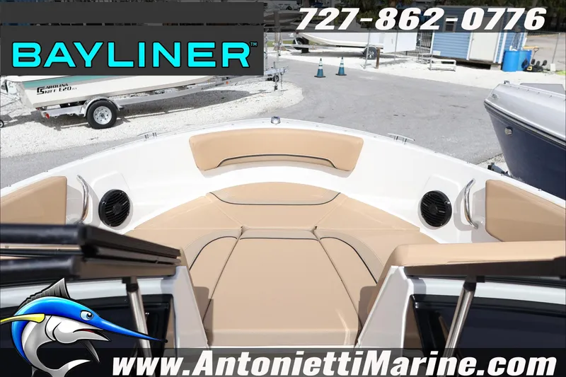 Slide: The Image of Bayliner V20 2026 boat interior with tan seating, displayed at Antonietti Marine. - 10