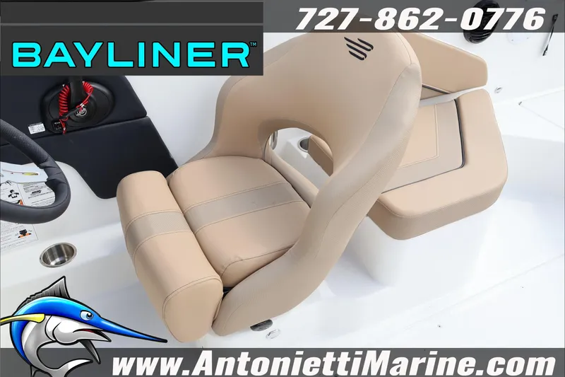 Slide: The Image of 2026 Bayliner V20 boat seat, beige upholstery, Antonietti Marine branding. - 27