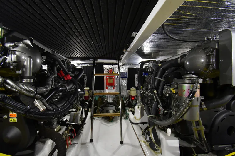 Slide: The Image of Engine room of 2021 Hylas M44 yacht, featuring complex machinery and equipment. - 25