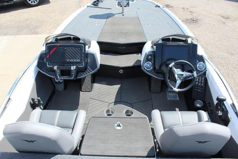 Slide: The Image of 2021 Vexus VX20 boat interior with dual consoles and modern steering wheel. - 16