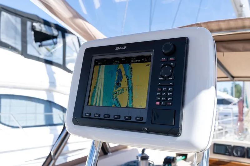 Slide: The Image of B&G navigation system on 2008 Island Packet 465 sailboat, displaying nautical chart. - 48