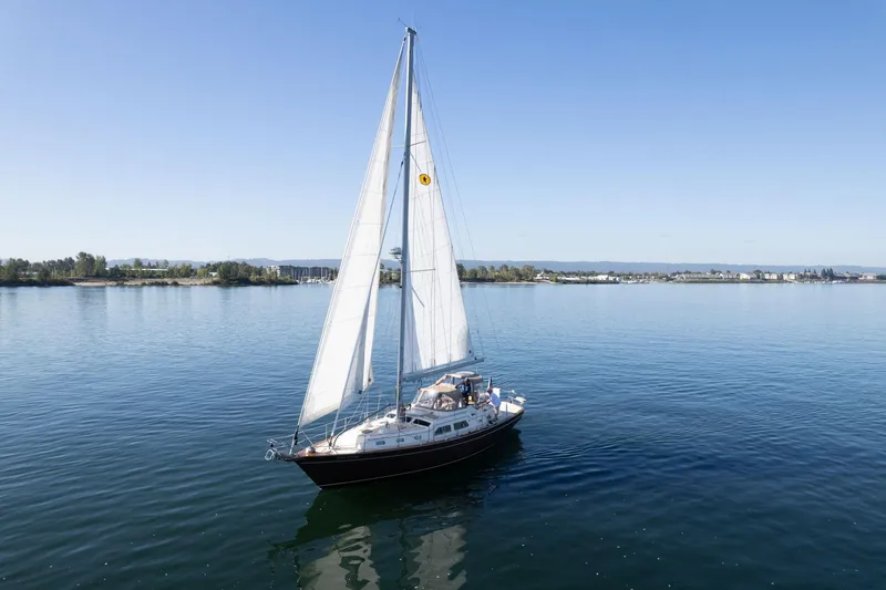Slide: The Image of 2008 Island Packet 465 sailboat cruising on calm waters under clear blue skies. - 75