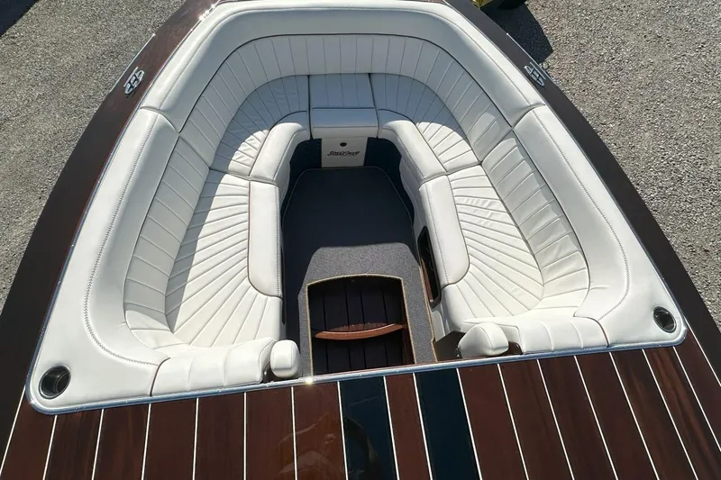 Slide: The Image of Luxurious seating area of 2023 StanCraft 380 Rivelle boat with elegant white upholstery. - 17