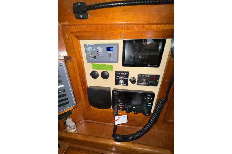 Slide: The Image of Control panel of 1988 Sparkman & Stephens 36 yacht with navigation and communication equipment. - 37