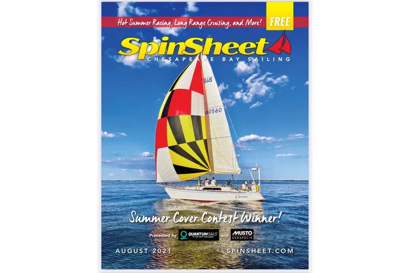 Slide: The Image of Sailboat on Chesapeake Bay, SpinSheet magazine cover, August 2021, featuring Sparkman & Stephens 36. - 47