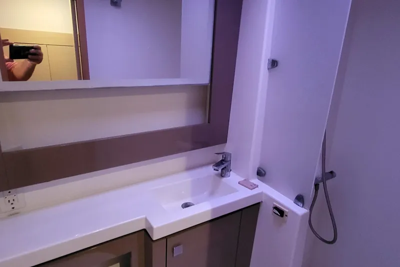 Slide: The Image of Modern bathroom interior of 2018 Fountaine Pajot Helia 44 yacht with sleek fixtures. - 9