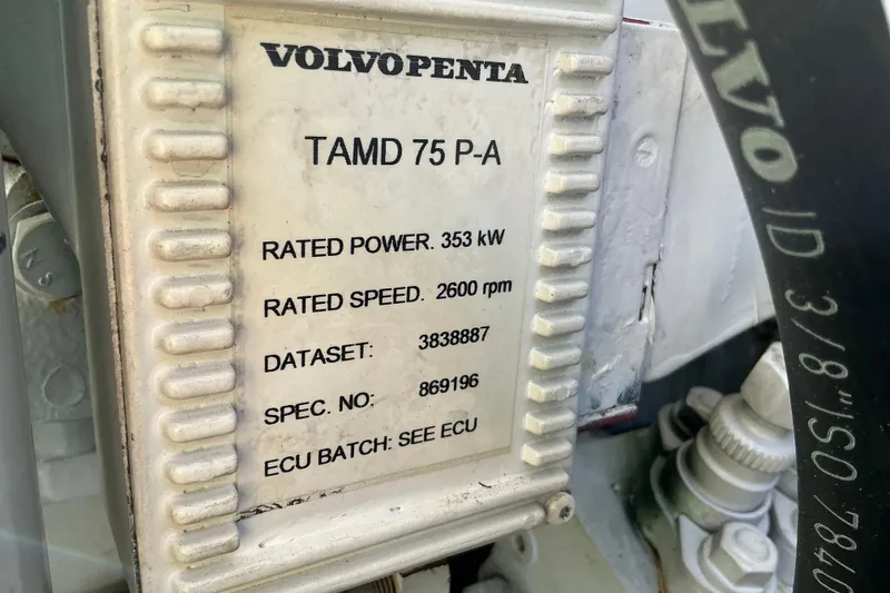 Slide: The Image of Volvo Penta TAMD 75 P-A engine label on 2003 Regal Commodore 4260. - 85