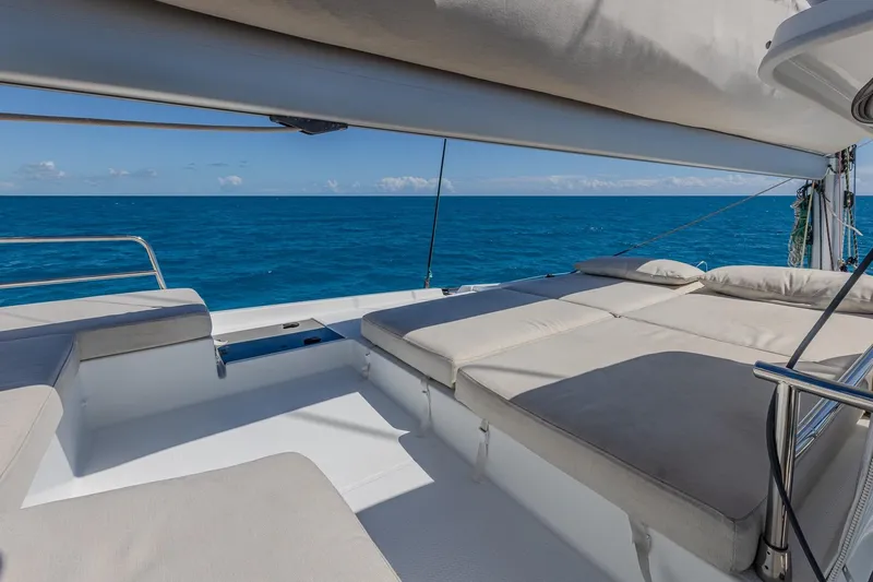 Slide: The Image of Luxurious 2020 Fountaine Pajot Saona 47 catamaran deck with ocean view. - 29