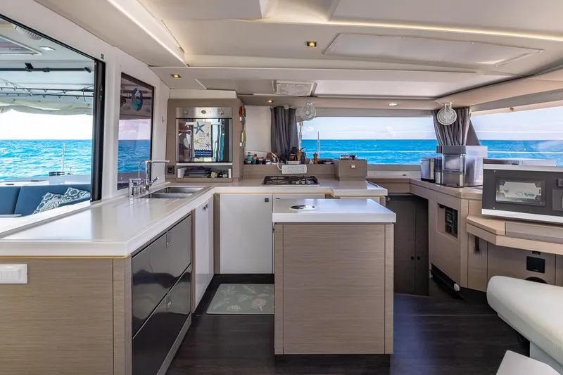Slide: The Image of Luxurious interior of 2020 Fountaine Pajot Saona 47 catamaran with ocean view. - 45