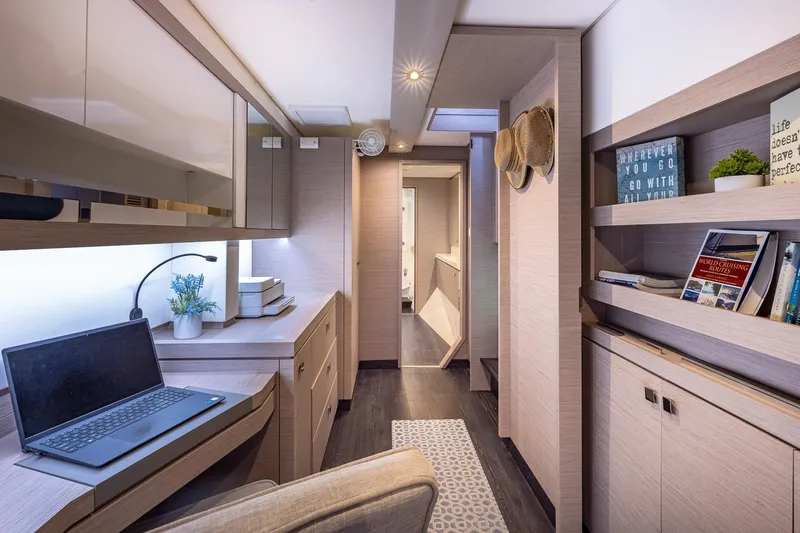 Slide: The Image of Luxurious interior of 2020 Fountaine Pajot Saona 47 yacht with modern workspace and decor. - 59