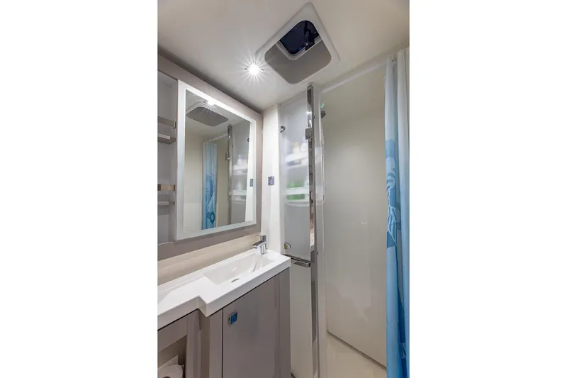 Slide: The Image of Modern bathroom interior of 2020 Fountaine Pajot Saona 47 yacht, featuring sleek design and amenities. - 74